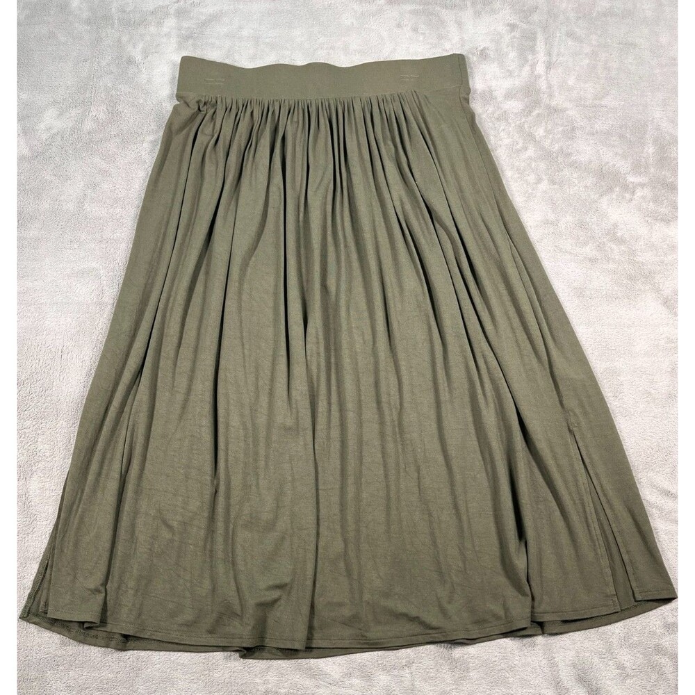 GAP Midi Skirt Womans Olive Green Size Large Stretch Slit A-Line